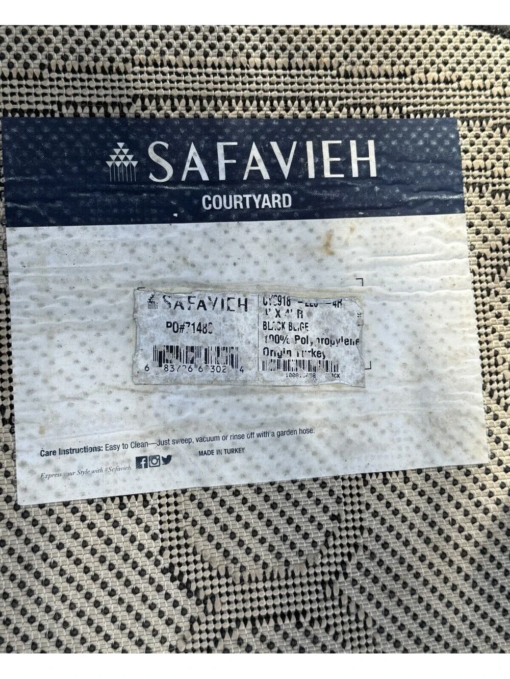 SAFAVIEH Courtyard CY6918 Black Beige 4’ Round Indoor Outdoor Patio Area Rug